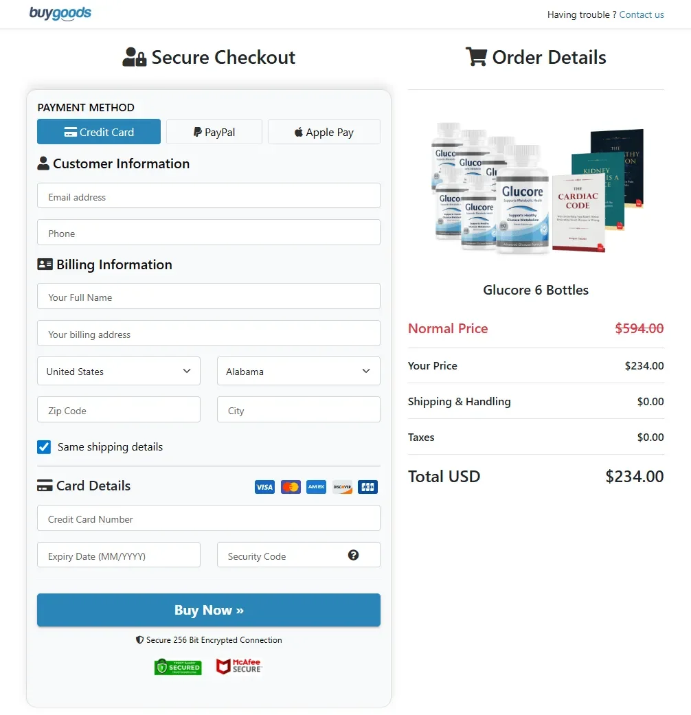 Glucore Glucore Order Page